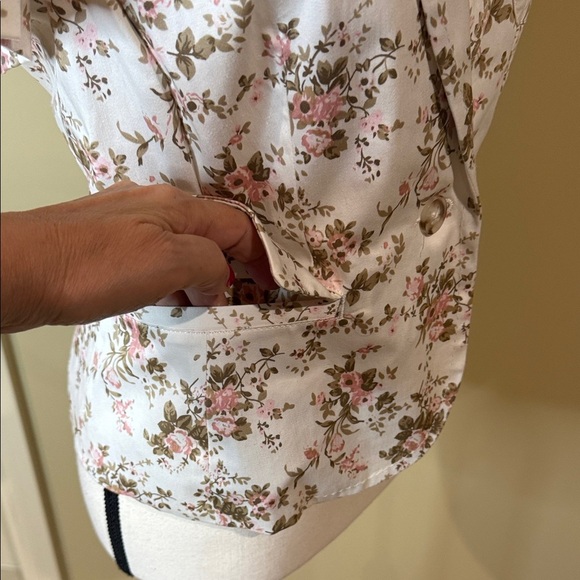 Smart Set Floral Blazer White Pink Green Short Sleeved Light Single Button Sz 9 - Picture 7 of 14